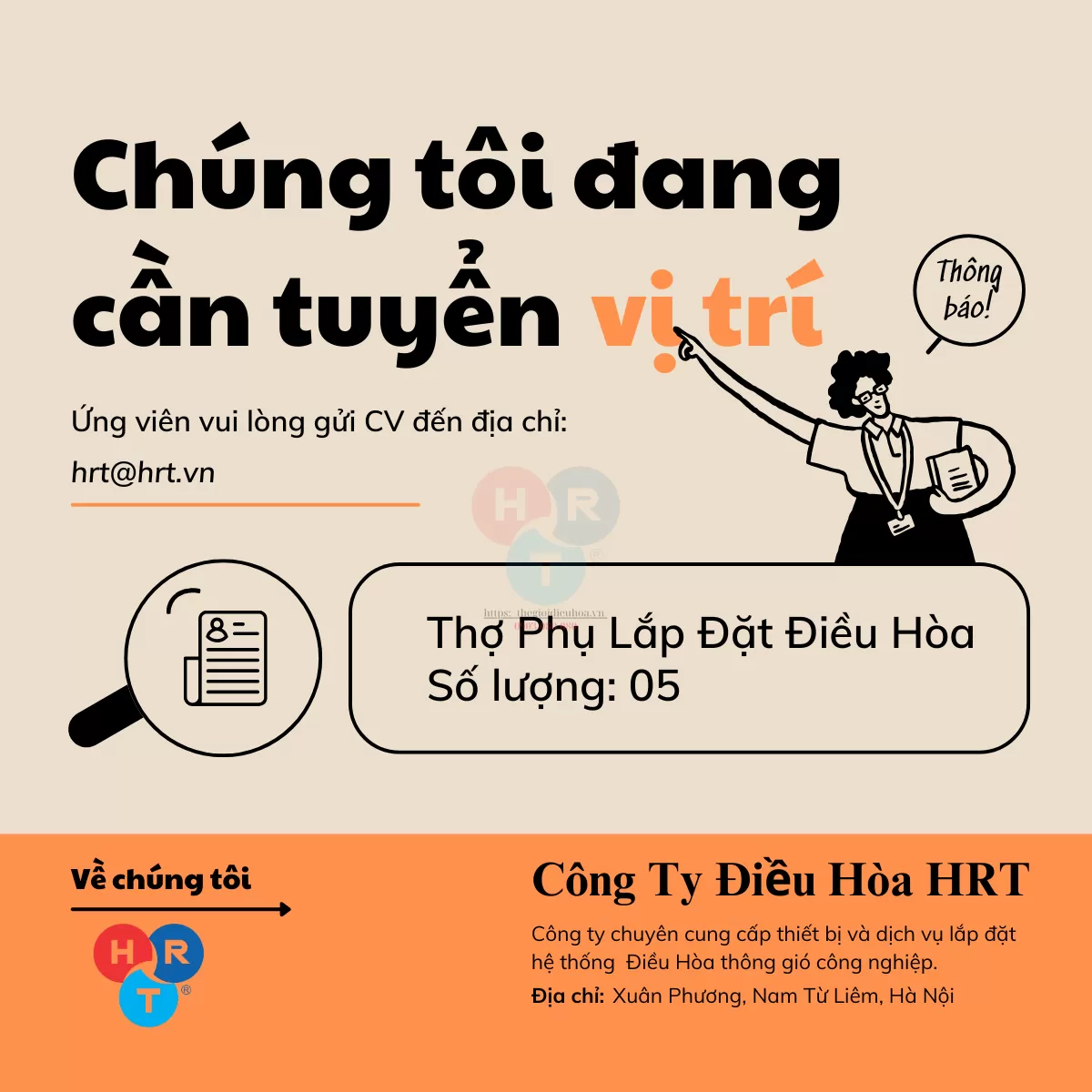 Cơ Hội Nghề Nghiệp Ổn Định - Lương Cao - Phúc Lợi Hấp Dẫn - Tại Điều Hòa Thông Gió HRT