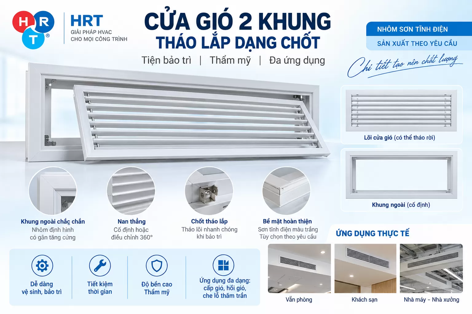 Cửa gi&oacute; 2 khung th&aacute;o lắp dạng chốt