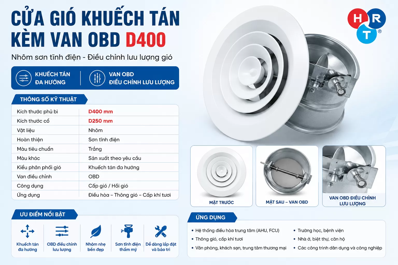 Cửa gi&oacute; khuếch t&aacute;n k&egrave;m van OBD D400