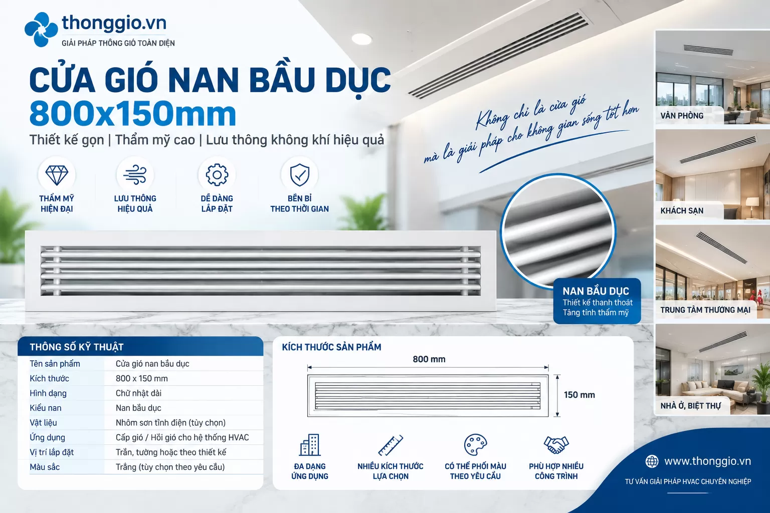 Cửa Gió Nan Bầu Dục 800x150mm