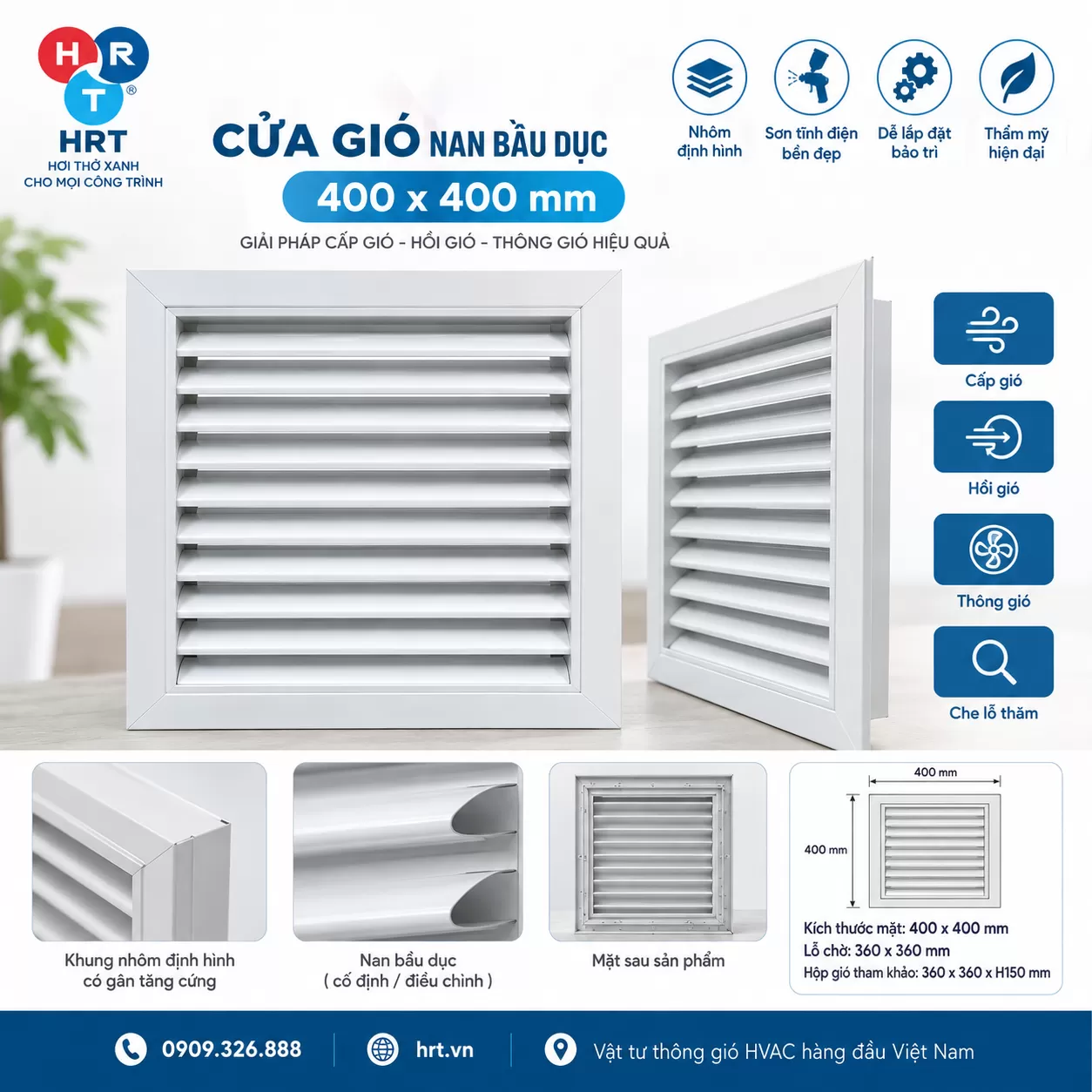 Cửa gió nan bầu dục kich thước 400x400mm