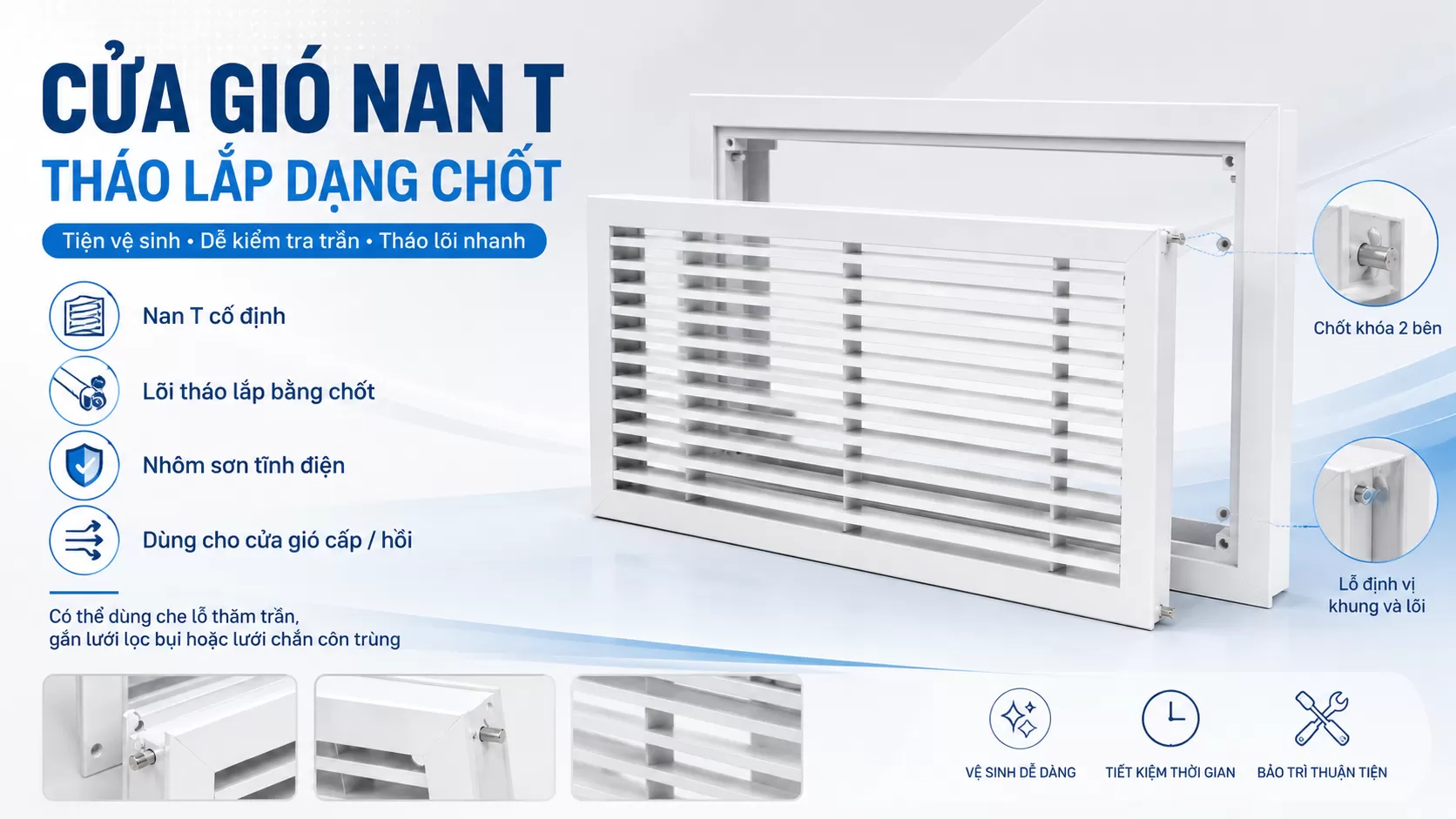  Cửa gi&oacute; nan T th&aacute;o lắp dạng chốt